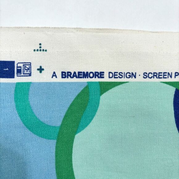 Braemore Home Decor Fabric 4 Yard Piece Screen Printed USA Vat Colors Blue Green - Picture 3 of 5